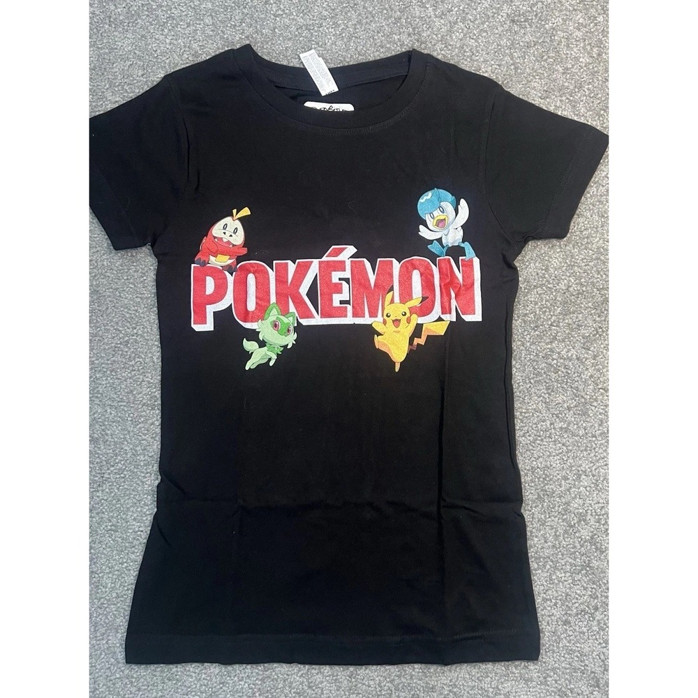 Girls Official Pokemon Black Tee Shirt Size Large New